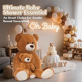 MorisMos Mom and Baby Giant Teddy Bear, 39inch Soft Large Teddy Bears Stuffed Animal Plush for Baby Shower, Brown