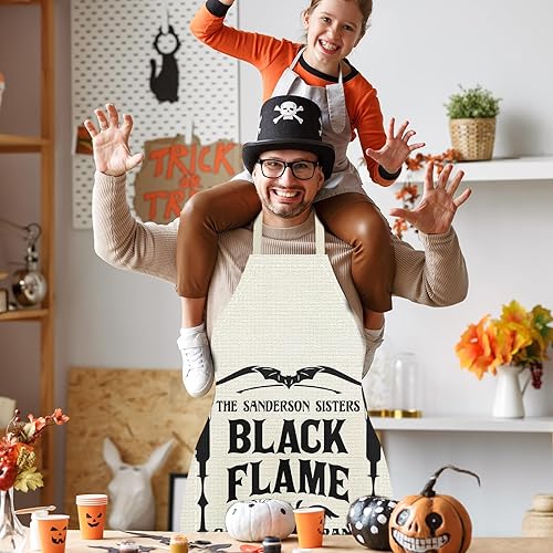 Miniatura 8 de 4 delantales de Halloween con sombrero de bruja, calavera fantasma, delantales de cocina, para hornear, parrilla, divertido delantal de cocina negro