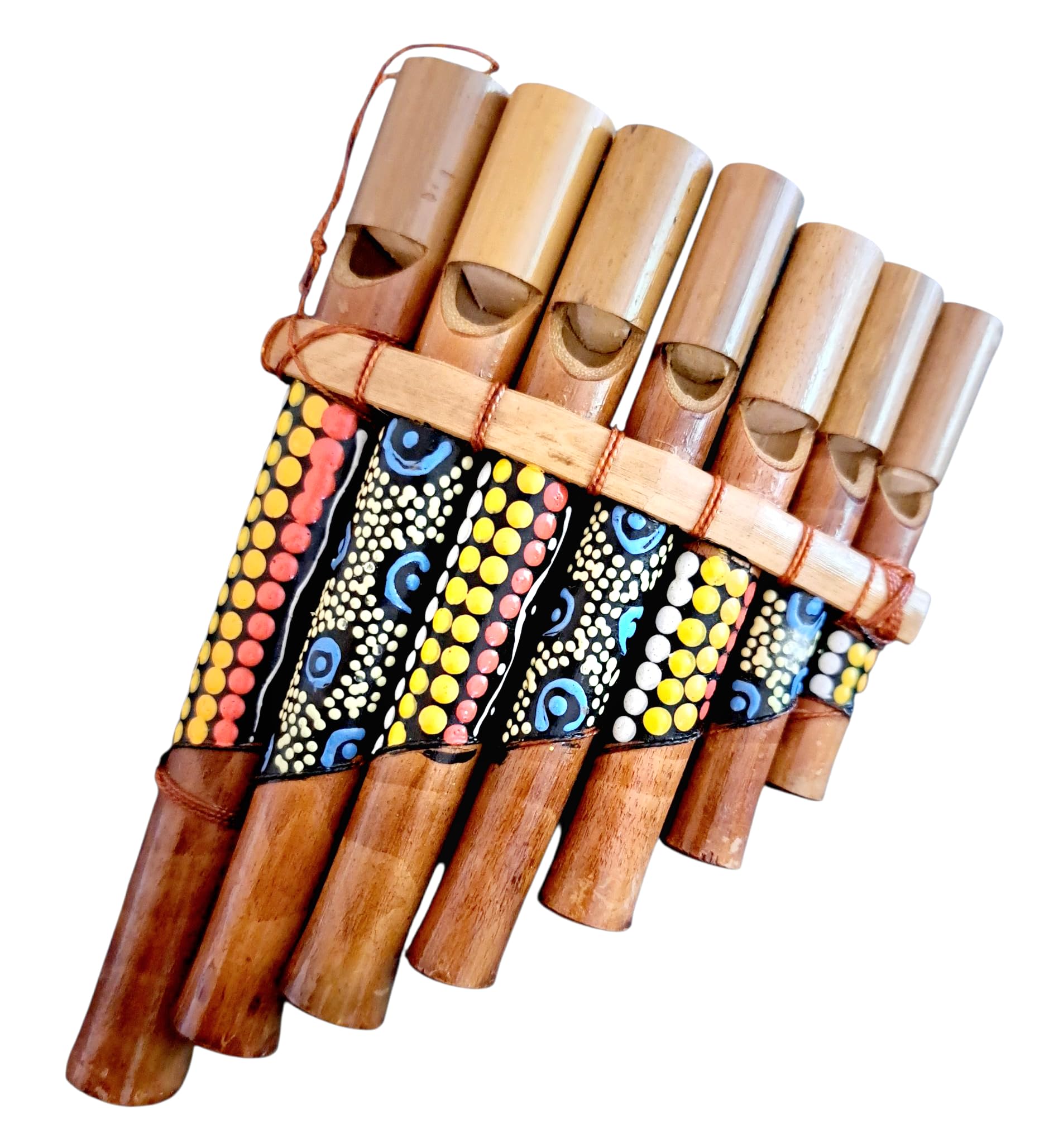 Flûte de pan en bambou, Péruvienne Artisanale 7 notes décorée
