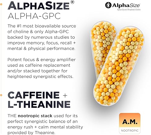 Miniatura 5 de AMPM Nootrópico Total Focus + Calm 9X Strength con cafeína, L-teanina, alfa GPC, L-tirosina, Ashwagandha – píldoras energéticas de liberación X