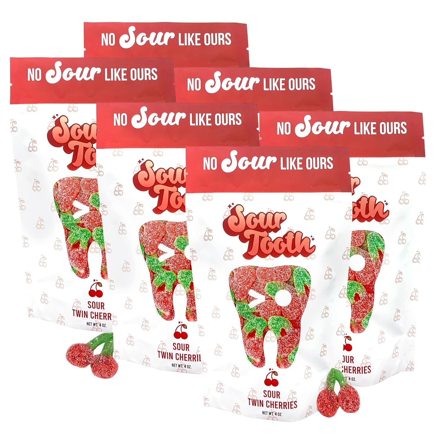 Sour Twin Cherries, Sour Gummy Candy, Cherry Candy Bulk, Gummy Cherries, Great as Gift Snacks and Parties, Fresh, Soft and Chewy, 19 in Each Bag, 6 Pack, 4 oz
