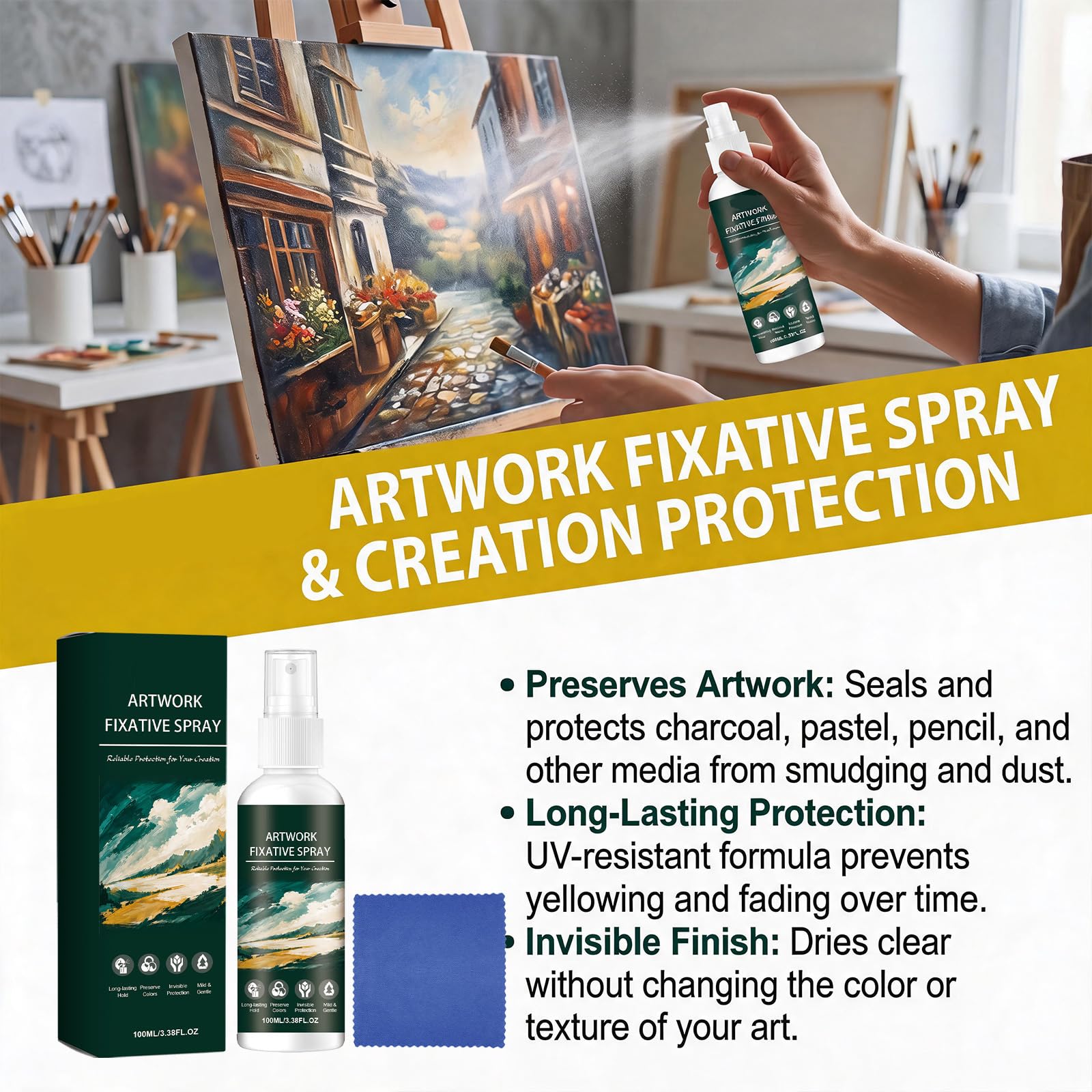 Art Fixative Spray - obrabiana przezroczysta powłoka do rysowania ołówkiem, węglem, pastelami i kredkami – wodoszczelna powłoka bez żółknięcia do konserwowania dzieł sztuki (5 szt.)