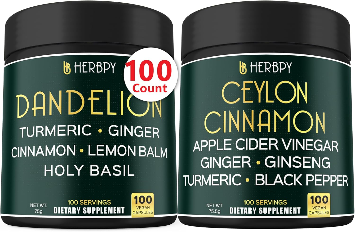 Herbpy Bundle 6in1 Dandelion Supplement & 6in1 Premium Ceylon Cinnamon Supplements