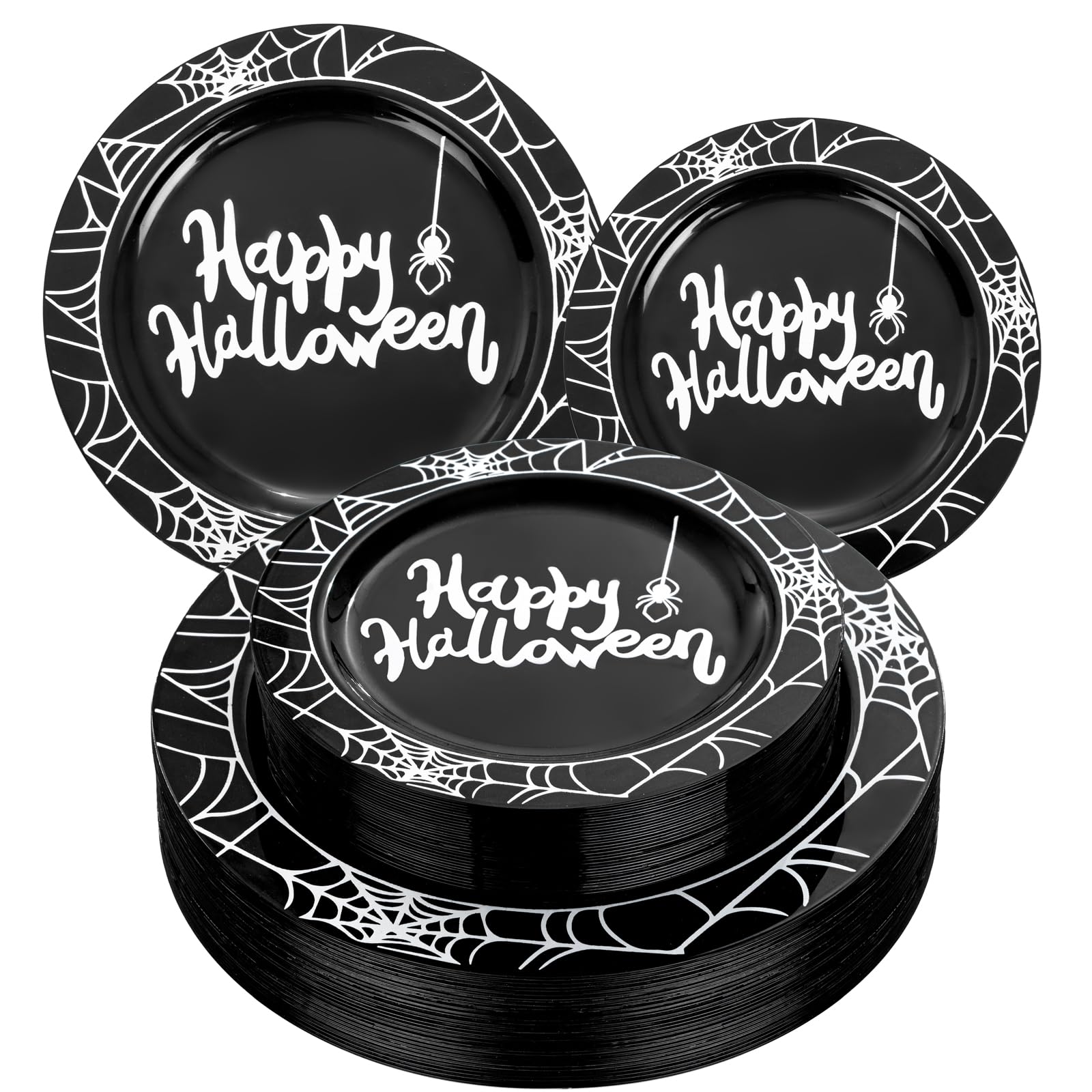 ejonirinjonir EI 60pcs Halloween Party Supplies,Halloween Plastic Plates,Black and White Plastic Plates,Halloween Party Decorations,Plastic Plates with Spiderweb Design,for Halloween Party