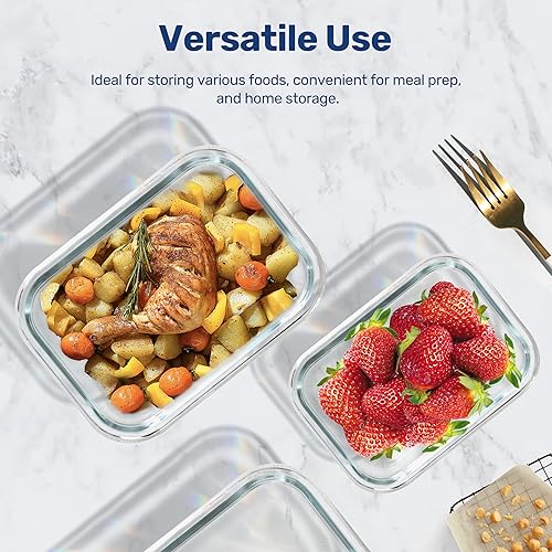 Miniatura 2 de YSSOA Recipientes de comida con tapas, contenedor de almacenamiento de alimentos para todas las temperaturas, sin BPA, loncheras de vidrio