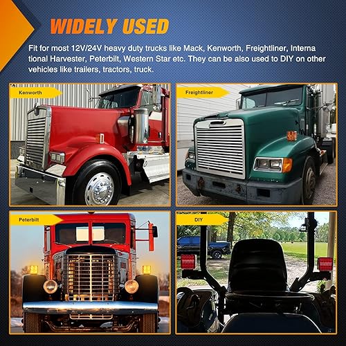 Miniatura 7 de Nilight Juego de 2 luces de pedestal para parachoques cuadrados de doble cara 52 LED ámbarrojo, luz de freno, señal de giro, luz trasera con 3