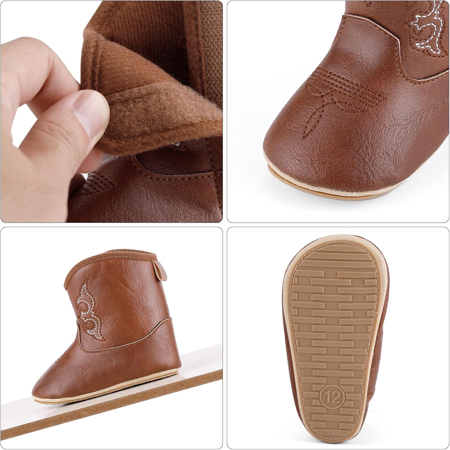 MK MATT KEELY Leather Western Boots Cowboy Bootie Soft Sole Non-Slip Crib Shoes for Baby Infant Toddler Girls Boys Newborn - Image 2