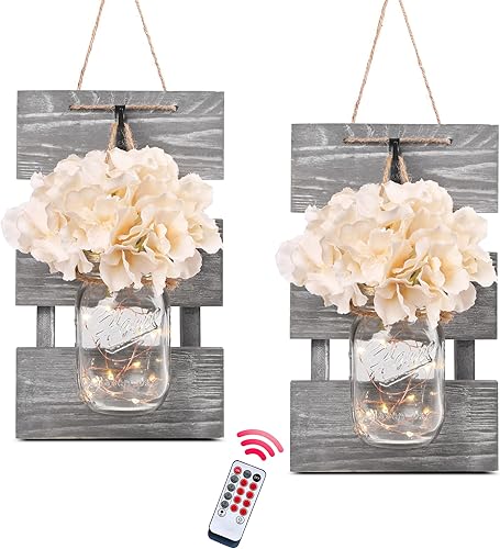 Besuerte Tarros rústicos iluminados para granja decoración del hogar sala de estar baño aplique de pared vintage colgante de 6 horas juego de 2