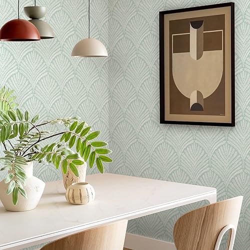 Miniatura 3 de Ismoon Papel tapiz moderno para despegar y pegar, extraíble, geométrico, bohemio, verde, papel de contacto con hojas, autoadhesivo, para dormitorio,