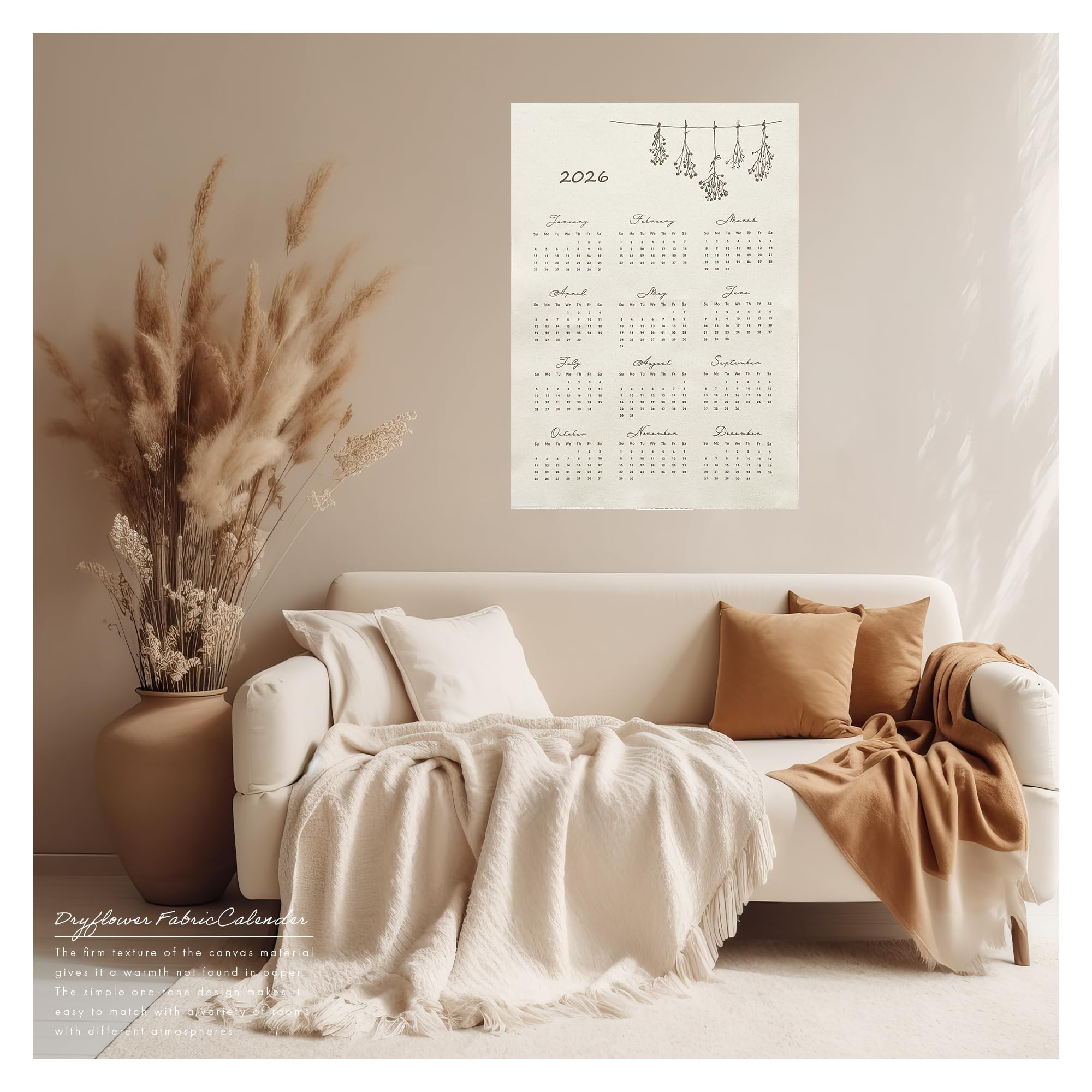 Amazon | ファブリック カレンダー 2026年 令和8年 壁掛け 布 布地