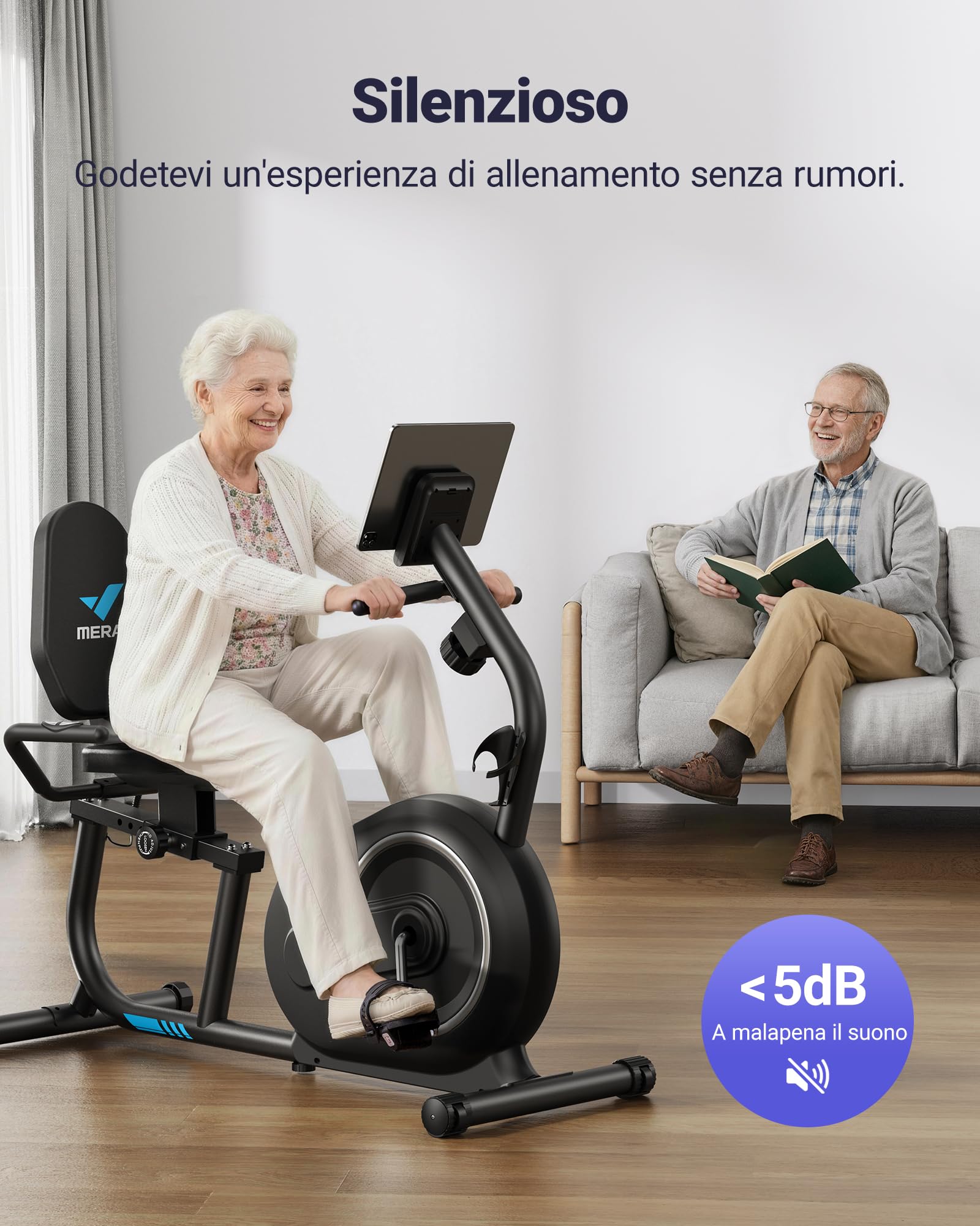 MERACH Cyclette da Seduta Magnetica, Recumbent Bike con 8 Livelli di Resistenza Regolabili, Display LCD e Sensori di Frequenza Cardiaca, Ideale per Allenamento Riabilitativo, Capacità Massima 136kg