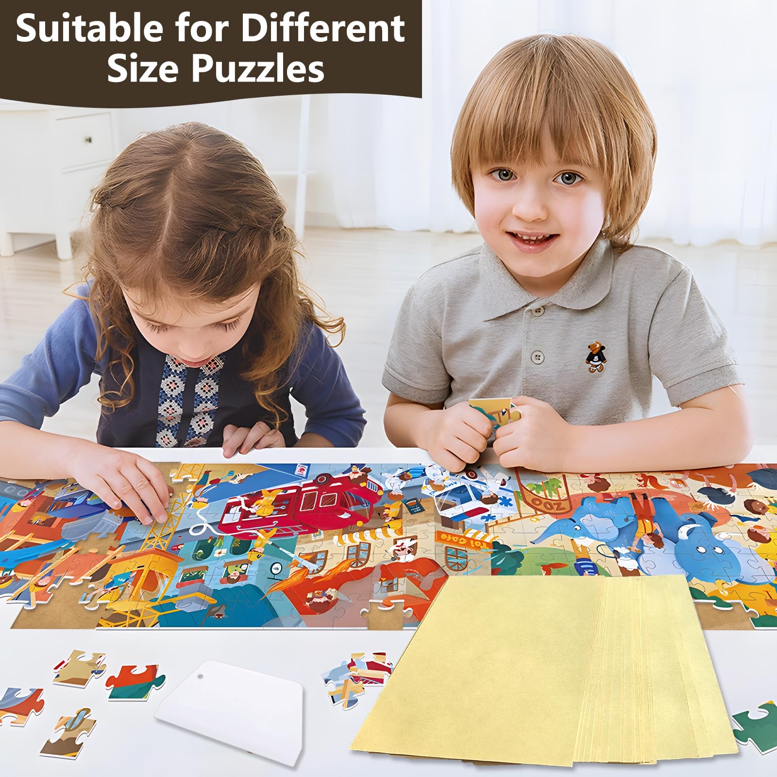 Folia samoprzylepna do puzzli, 32 sztuki, przezroczysta, super puzzle, do puzzli, folia samoprzylepna A5 ze skrobakiem, klej do puzzli, optymalny do 8000 elementów