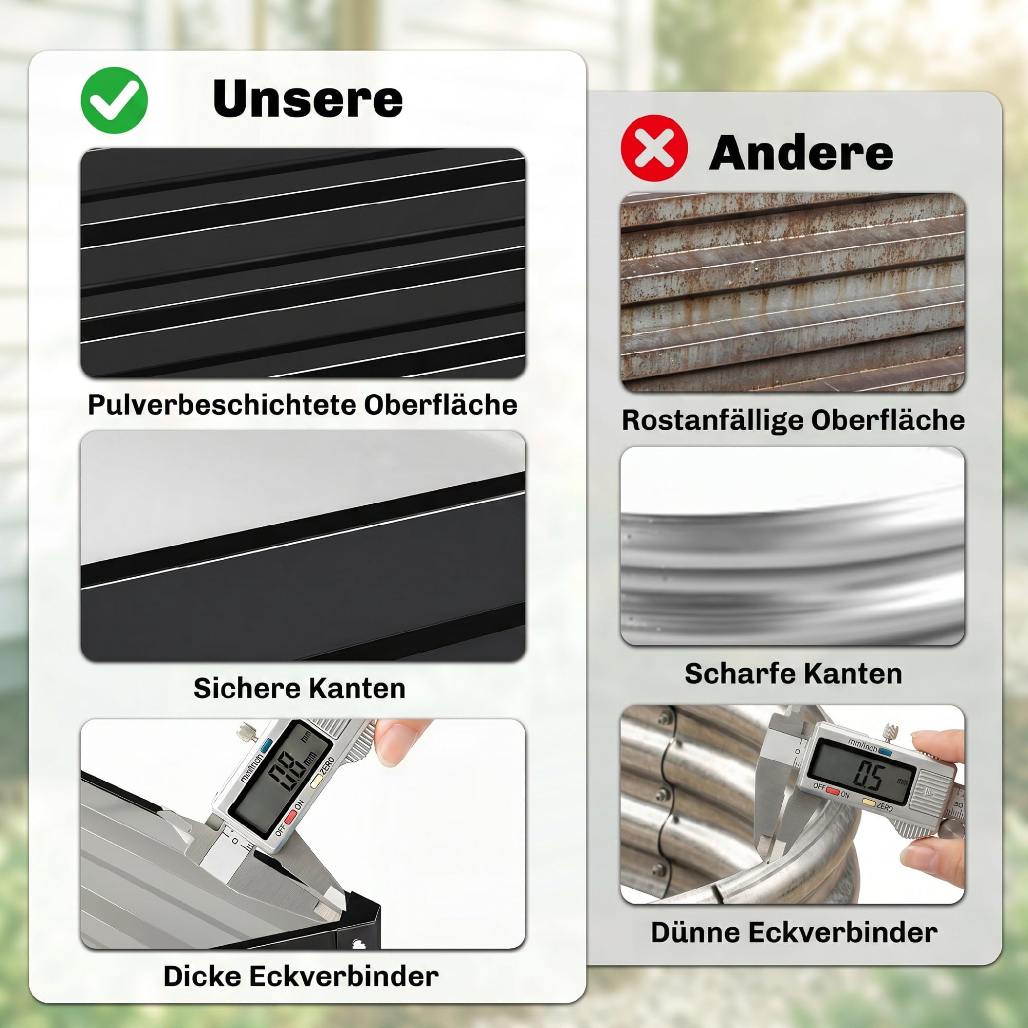 Outsunny Hochbeet für Garten, Terrasse Stahl 120 x 120 x 30 cm Grau