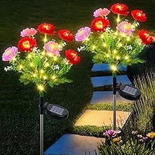 Lampe Solaire Exterieur Jardin, 2 Pièces Lampes Solaires Exterieures, 2 Modes Imperméable Fleurs Lumiere avec 70 LEDs, Decoration Jardin Exterieur pour Jardin, Chemins, Terrasse,Patio, Allée