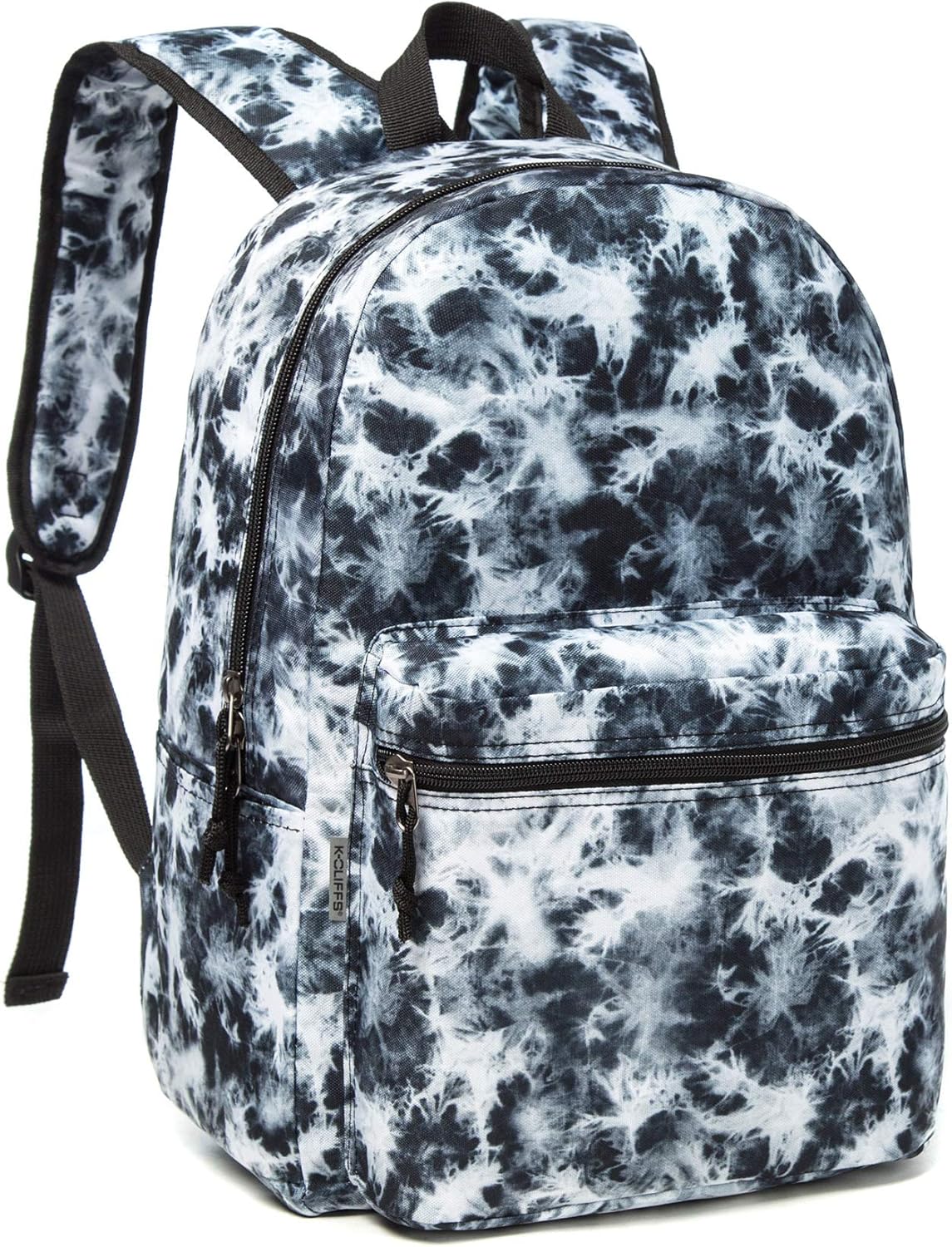 K-Cliffs Classic Backpack Basic Student Campus Daypack Simple Travel Rucksack with Chromebook Laptop Pocket Water Bottle Holder Padded Straps Printed Black White Marble Pattern