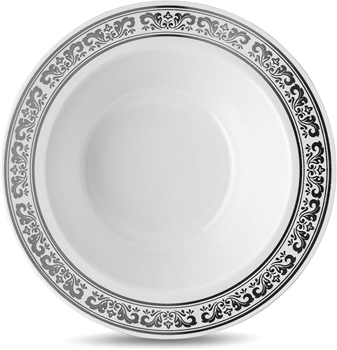 Miniatura 8 de 10 platos de 9 pulgadas Laura Stein - Vajilla de diseñador de plástico pesado de alta calidad con borde plateado, plato de fiesta y boda, serie