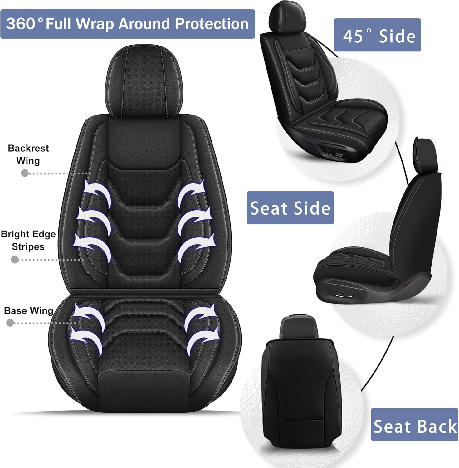 Full Set Seat Covers for Hyundai Sonata 2007-2025 2026: Breathable Leather Car Seat Covers Cushion (5 Seat Full Set,Black)