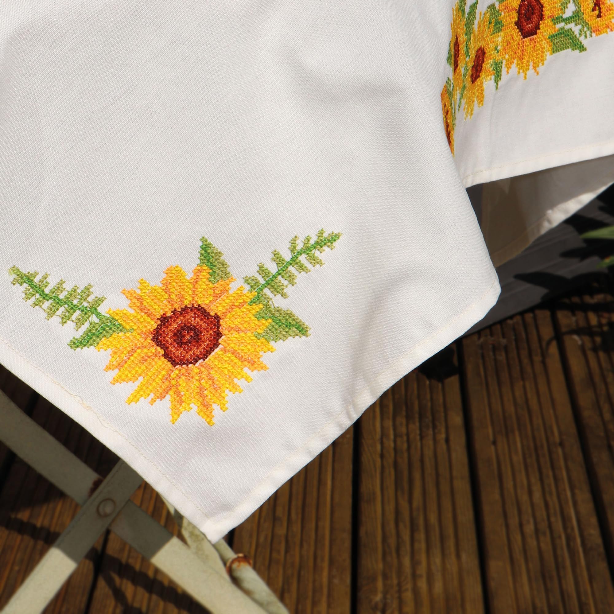 Trimits Kit per punto croce stampato, tovaglia – include tessuto stampato, fili, ago e istruzioni, 80 x 80 cm, girasoli