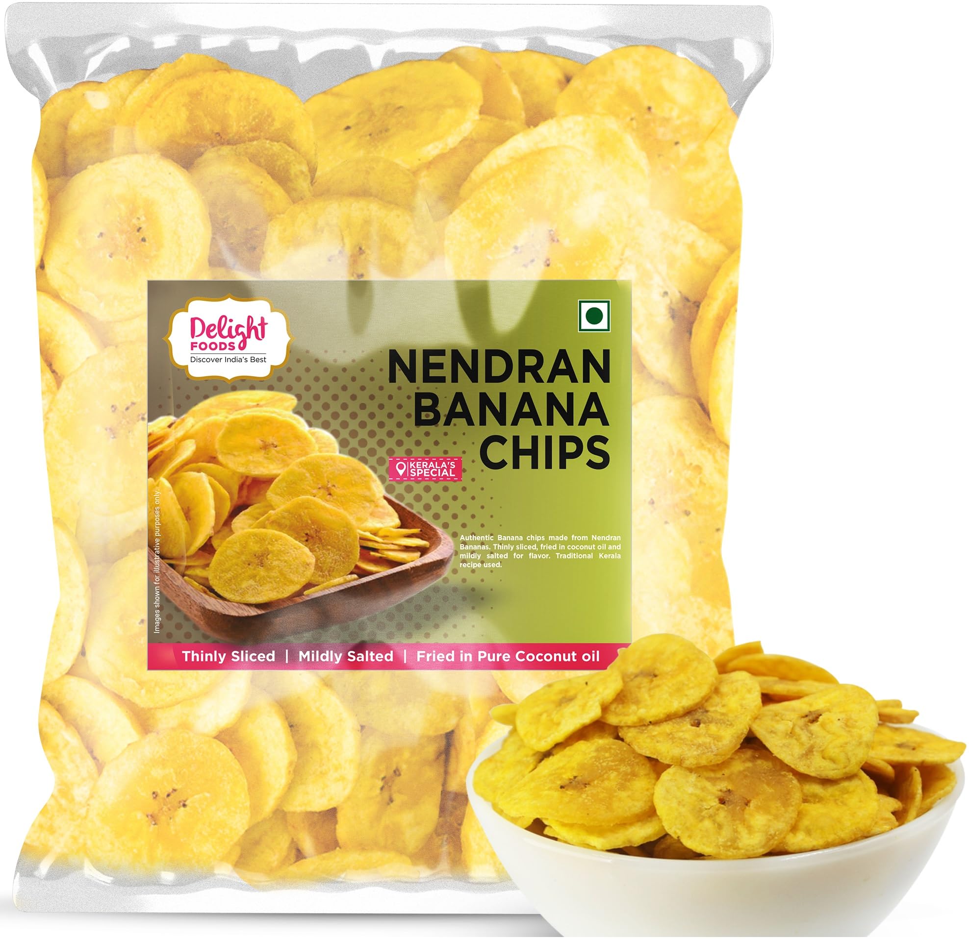 Delight Foods Nendran Banana Chips 400g | Made with Coconut Oil | Kerala Special Crispy, Thin | No Preservatives | Healthy Tea Time Snack