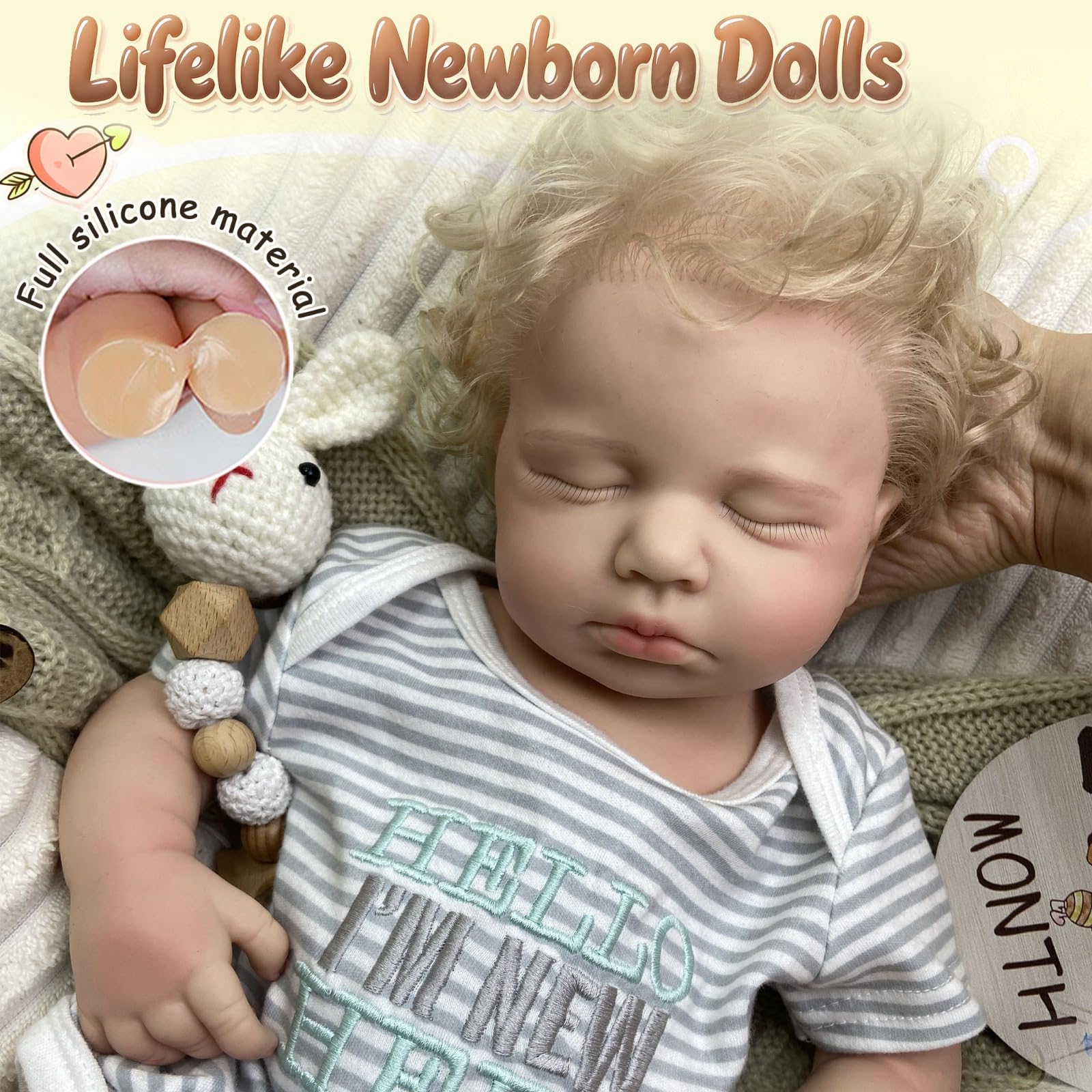 Muñeca Bebé Reborn Silicona Realista 51 cm, Cabello Rizado implantado
