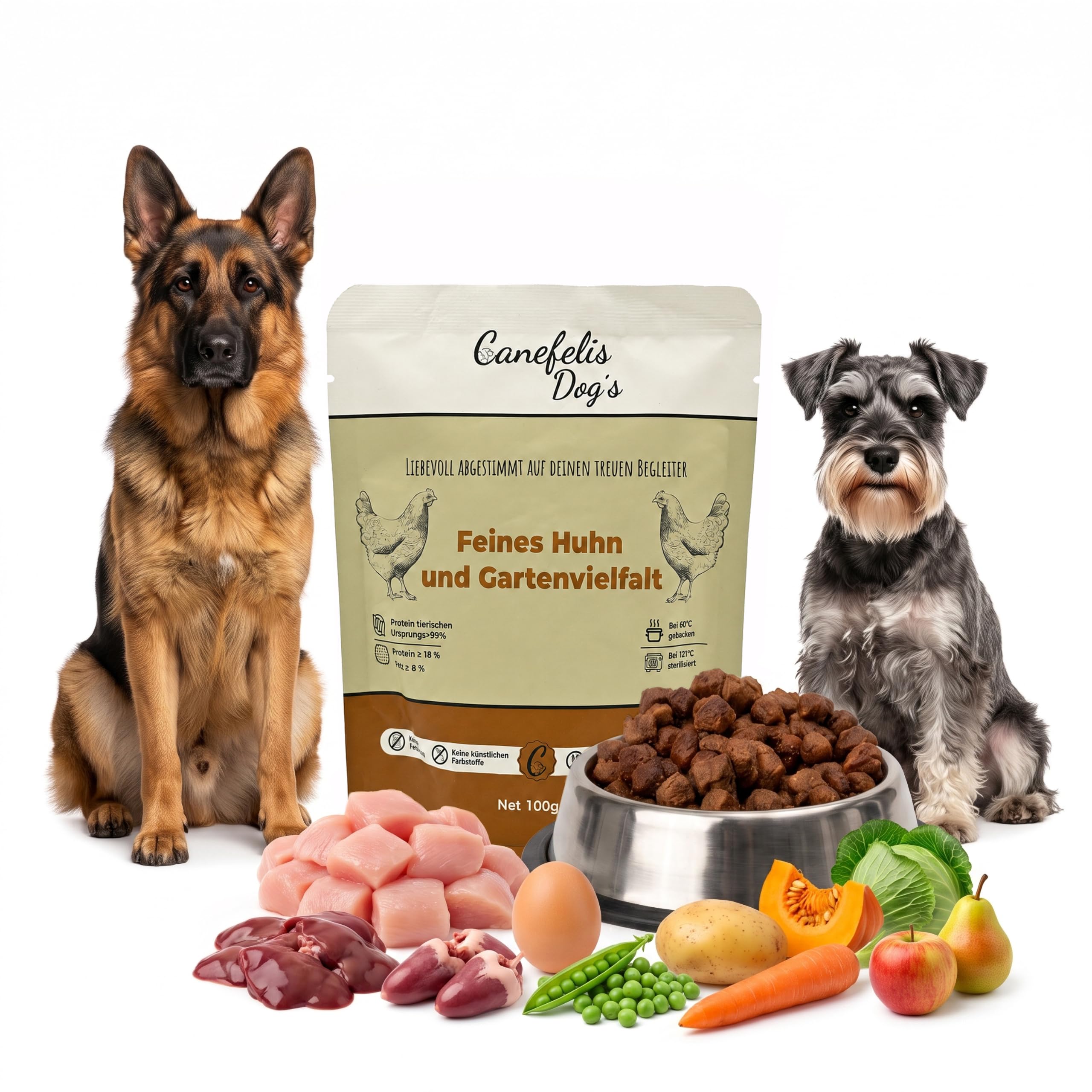 Canefelis Hund,12 * 100g Premium halbfeuchtes Futter,Für alle Altersgruppen | Nährstoffreich, leicht verdaulich, verbessert die Haarqualität, verhindert Mundgeruch und Tränenflecken.