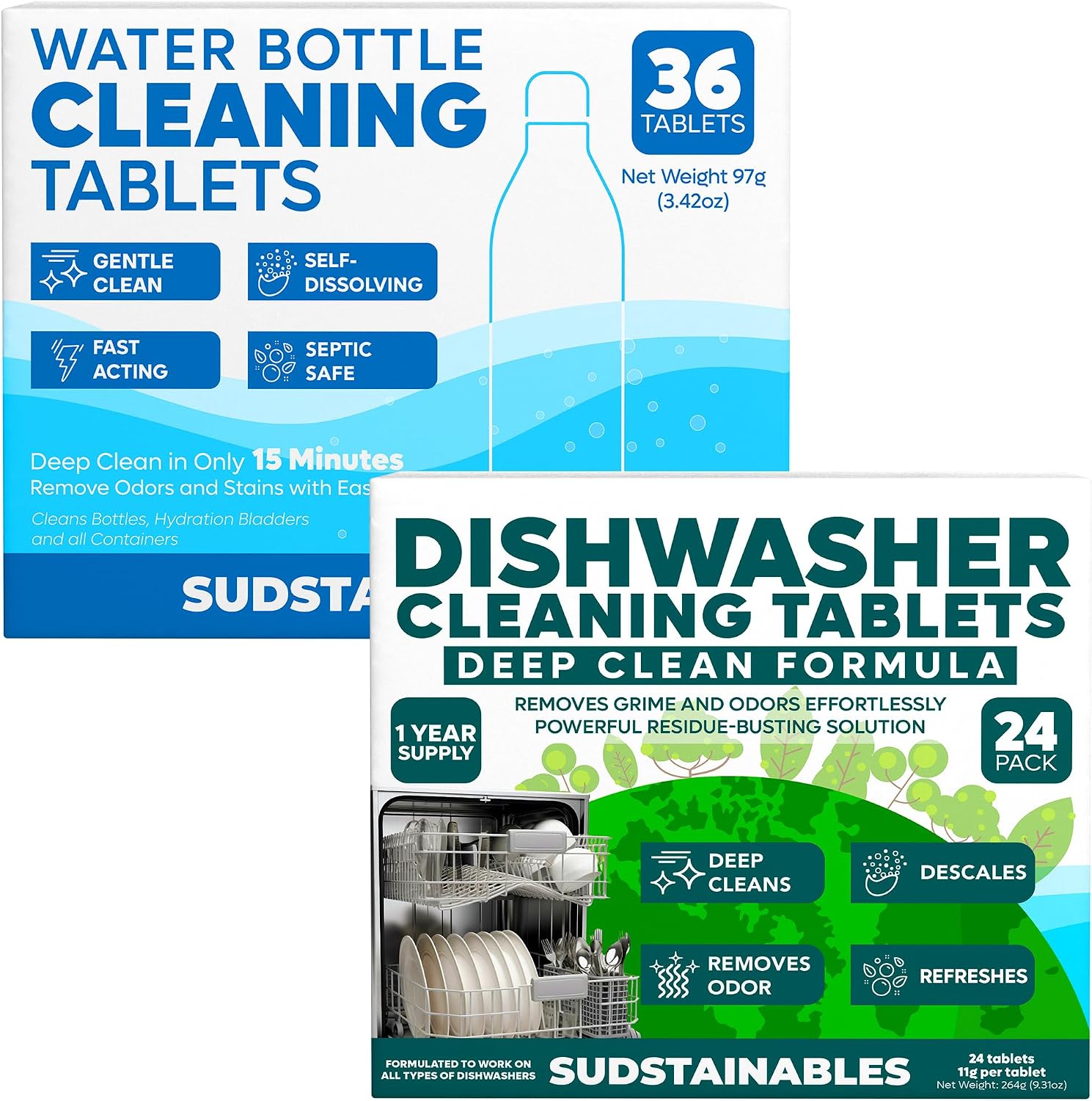 Dishwasher Cleaner tablets and Water Bottle Cleaning tablets bundle