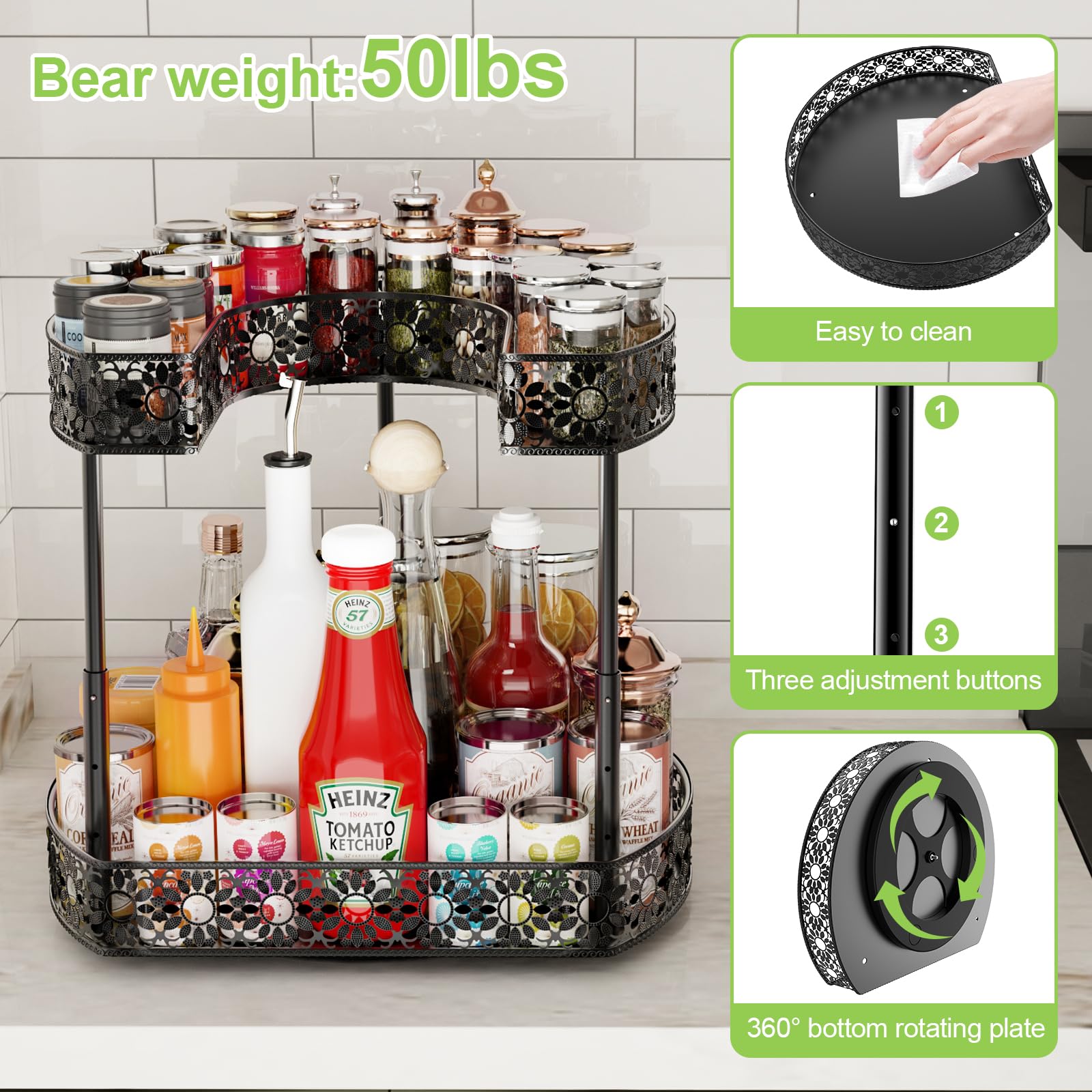 Snapklik.com : 2 Tier Lazy Susan Organizer, Metal Turntable Spice Rack ...