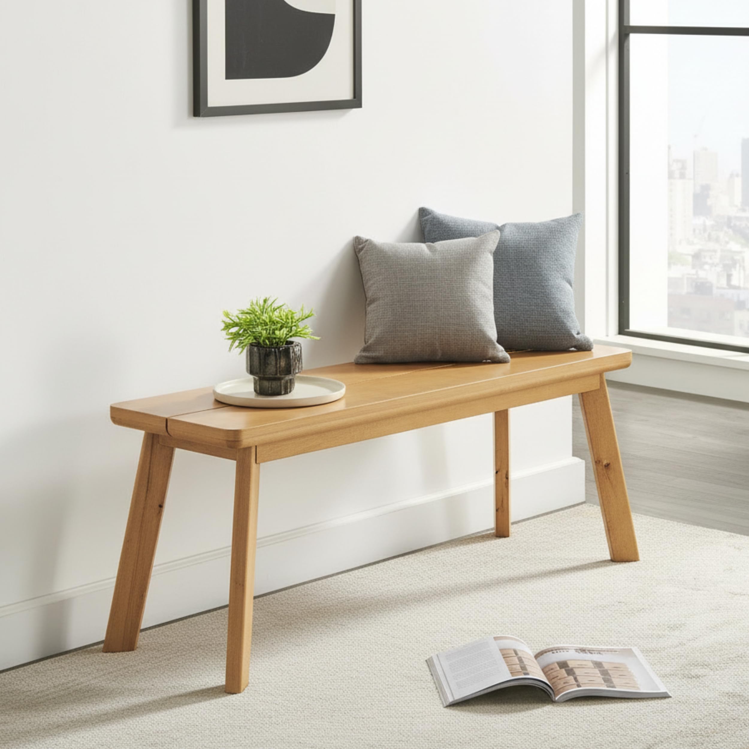 Alaterre Furniture Shelburne Dining Bench – Modern Farmhouse Farmhouse 48-Inch Solid Wood Bench with Maple Veneer Top for Kitchen Table or Dining Room (Warm Natural)