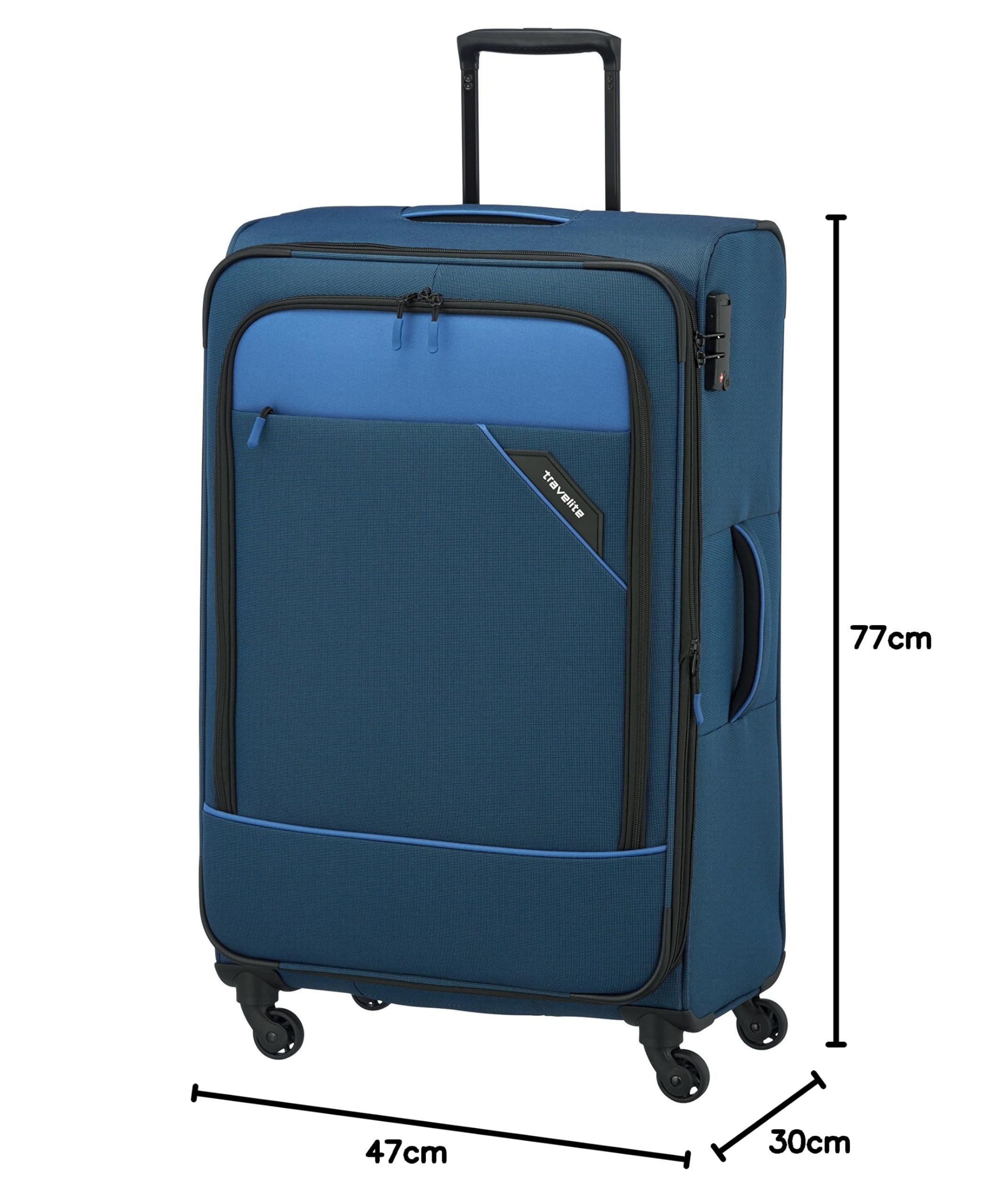 paklite Reisekoffer 4 Rollen, Weichschalen Rollkoffer groß, erweiterbar, Derby, Stilvoller Trolley mit Dehnfalte, TSA Schloss, 77 cm, 102-115 Liter