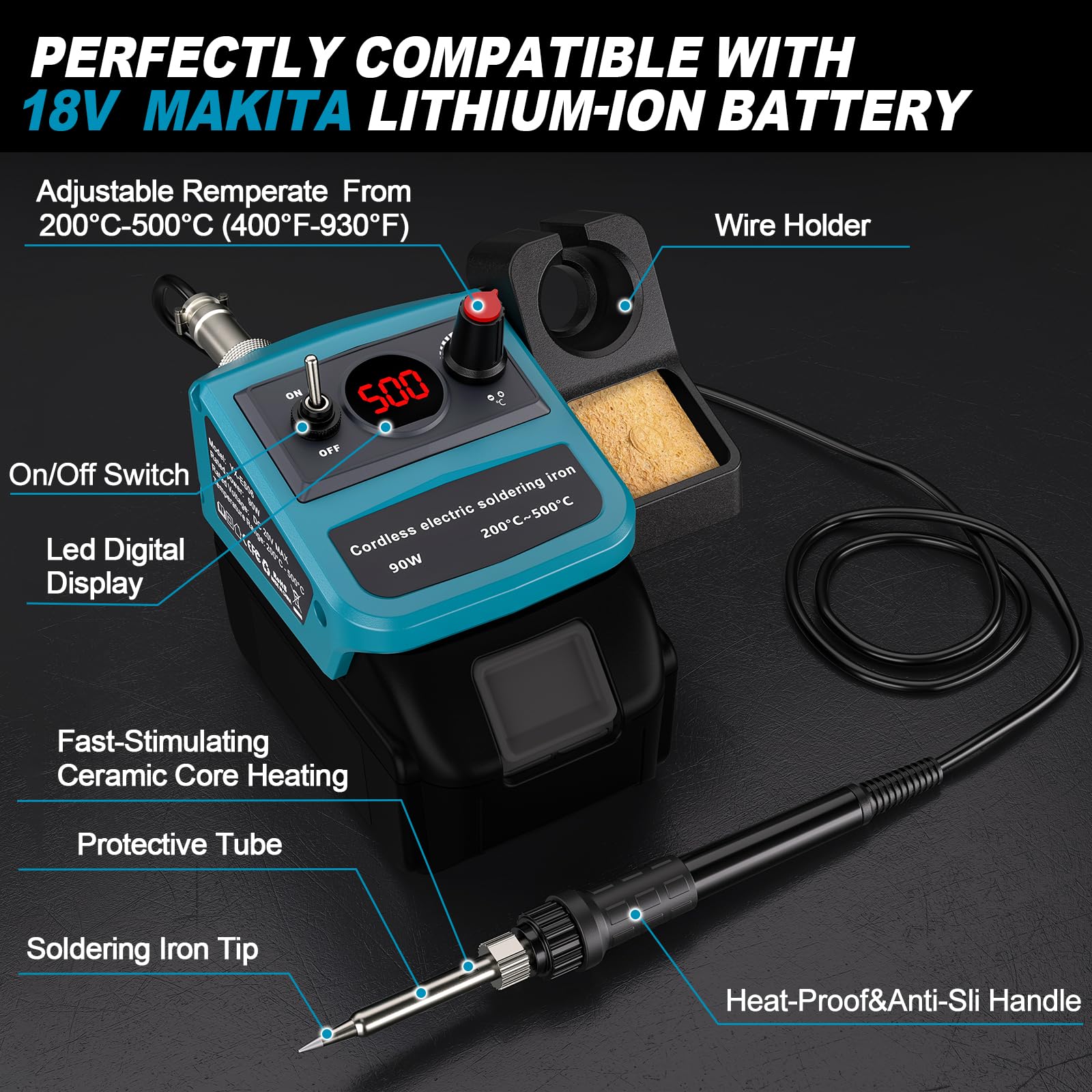 Kit fer à souder sans fil compatible batterie Makita 18V LXT pistolet à souder numérique LED 90W pour tous les amateurs de bricolage (batterie non fournie)