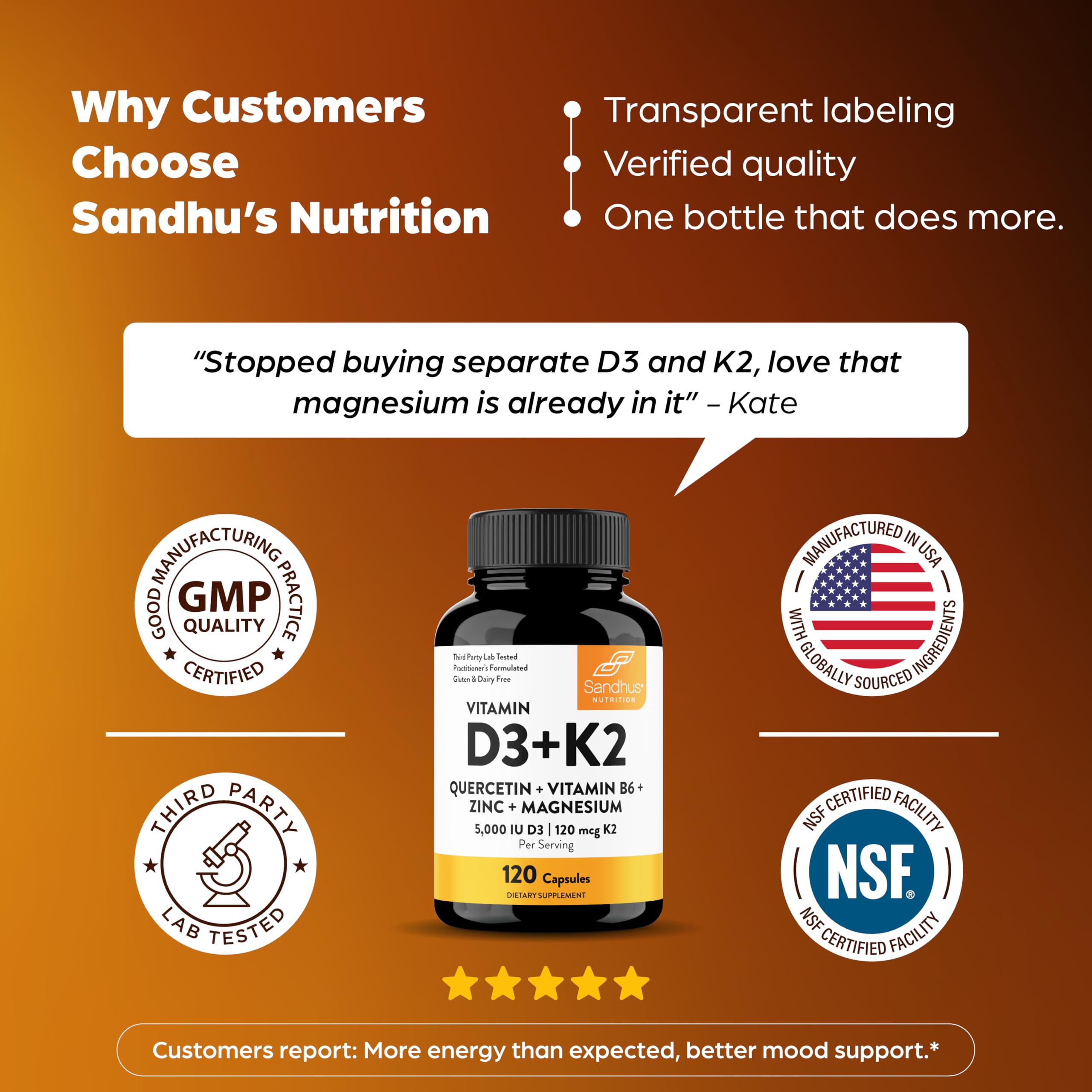 Vitamin D3 K2 5000 IU 120mcg Magnesium Zinc B6 Quercetin Capsules 120 Count — Amazon image 8