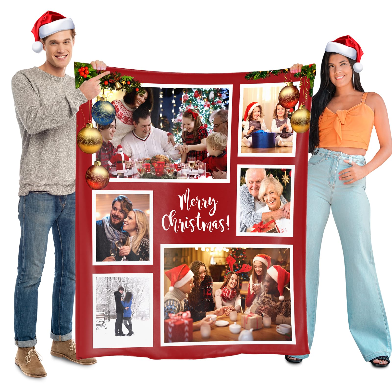 SearchI Personalised Blanket 100x127cm,Custom Blanket with Words Picture Collage Customized Blankets,Birthday Xmas Souvenir Gifts Personalized Throw for Father, Mom, Kids, Dogs, Friends or Lover