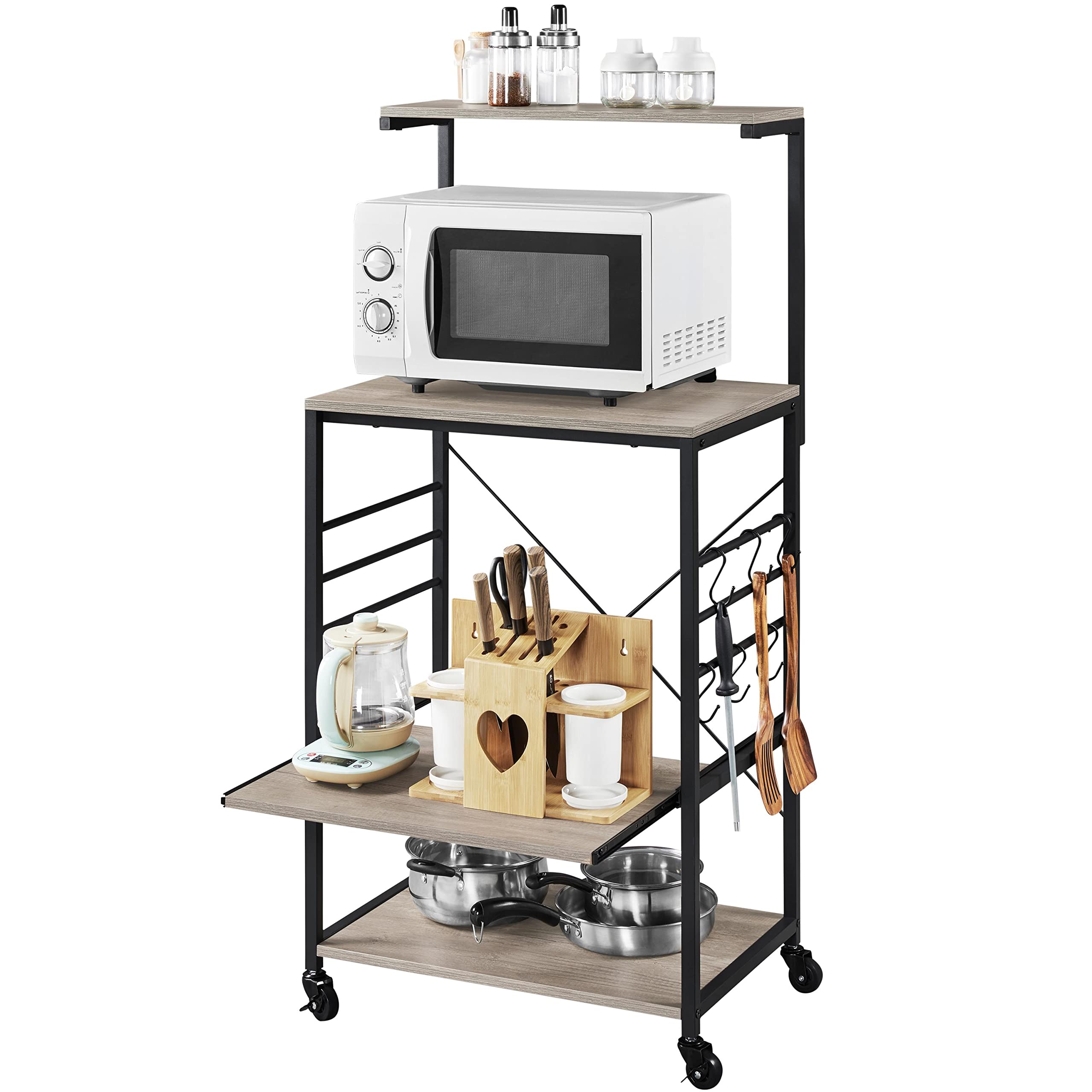 Yaheetech Kitchen Bakers Rack with Storage and Wheels, 4 Tiers