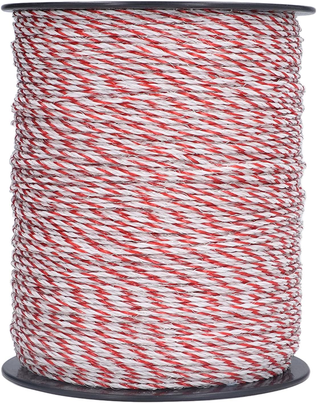 Electric Fence Polywire 1640 Feet 500 Meter Electric Fence Turbo Wire with 6 Stainless Steel Wires and High Conductivity Long Portable Fences Fence Rope for Livestock (Red and White)