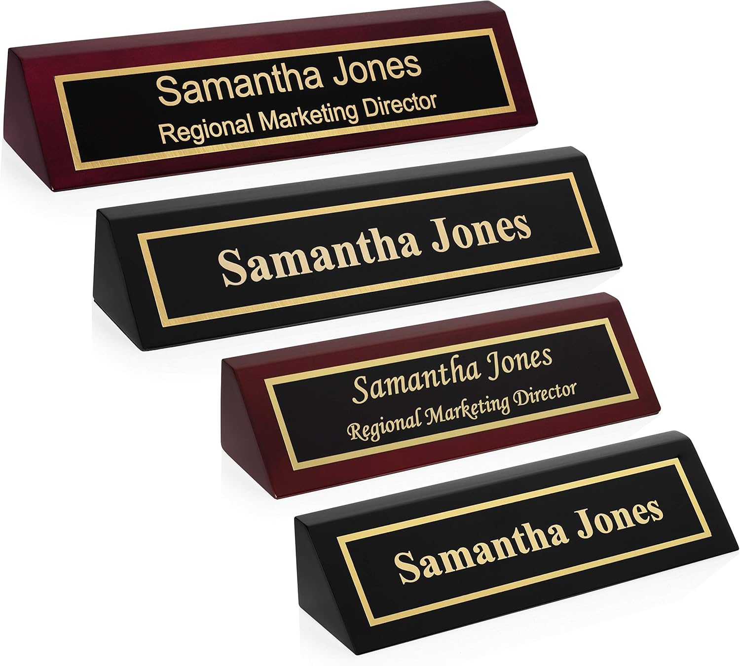 Providence Engraving Personalized Wood Desk Name Plate for Office with Custom Laser Engraved Piano Finish Desk Wedge in Black, 2X8
