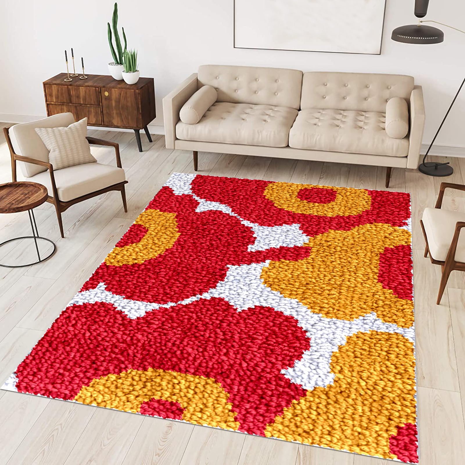 Tehocwiz Large Latch Hook Kits for Adults 110x140 cm Latch Hook Rug Kits Rug Making Kit for Adults Printed Color Canvas Crocheting Crafts Embroidery for Beginners