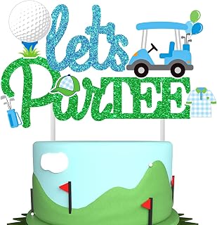 Golf Let's Partee Cake Topper Golf Theme Cake Decorations Glitter Golf Birthday Party Decorations Golf Cart Cake Picks for Sport Retirement Party Supplies