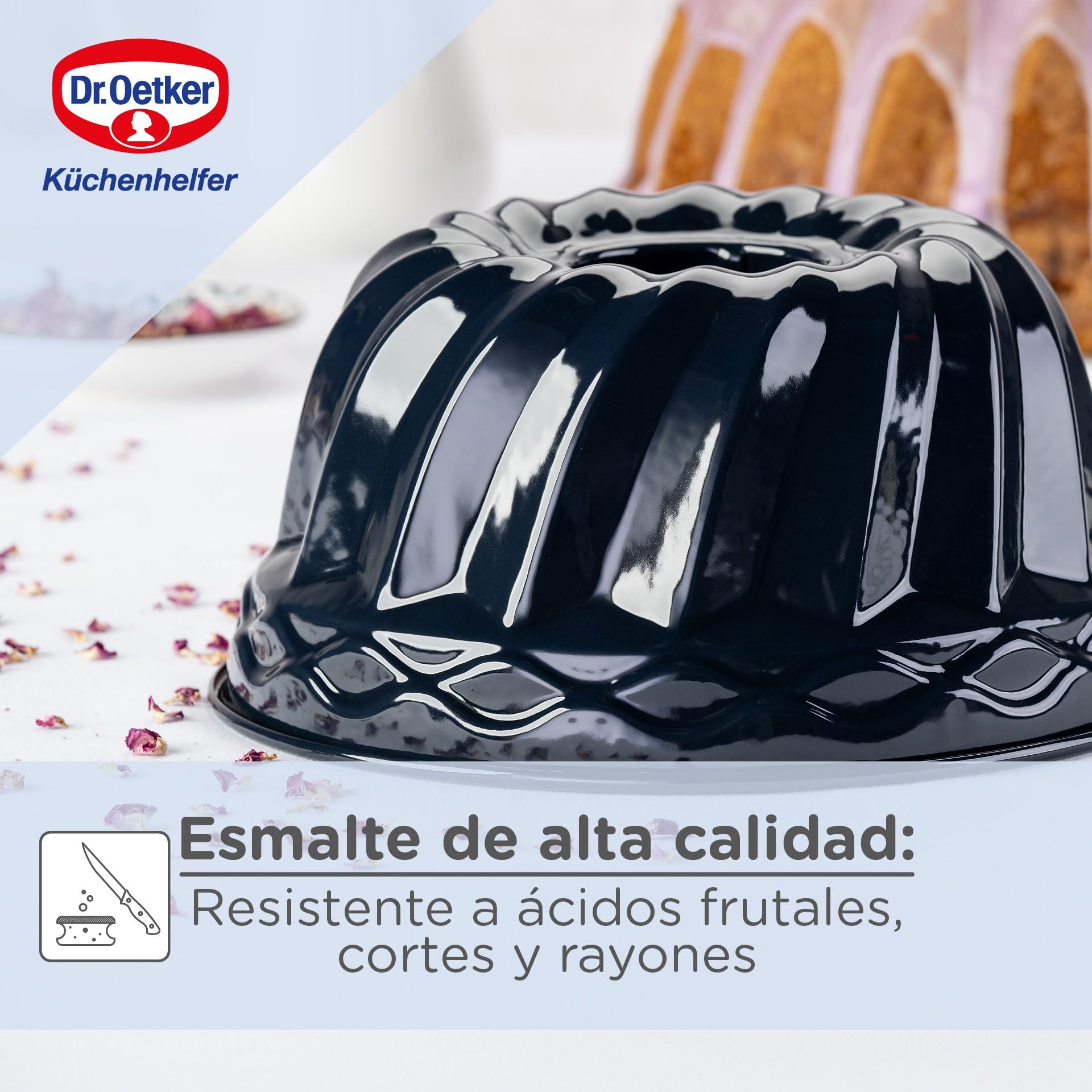 Dr. Oetker Molde Rosco Alto redondo para bizcochos, flanes y tartas, base esmaltada y antiadherente de cuidada calidad, 24cm, 1ud. BACK-LIEBE