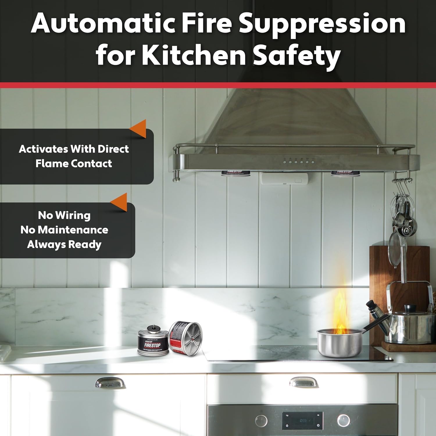 Rangehood® Fire Suppressor – Automatic StoveTop Fire Suppressor for Residential Kitchen Safety – Easy to Install, Direct Flame-Activated, Non-Toxic Fire Suppression System (2 Pairs) | fire suppressor kitchen fire safety range hood protection automatic fire suppression direct flame activated