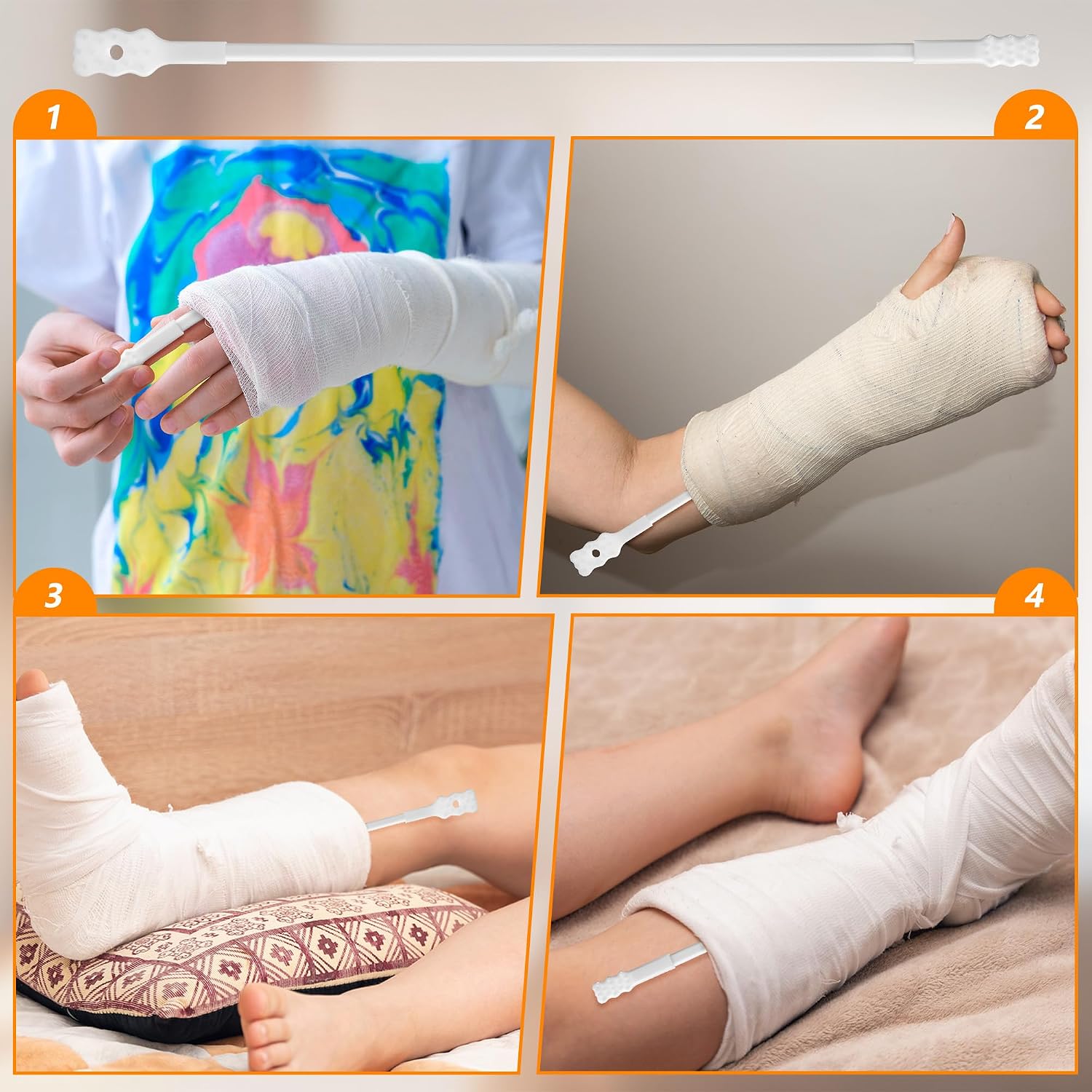 Feekoon 2 Pack 17" Cast Scratcher and Cleaner, Cast Itch Scratcher for Arm and Leg Relief, Long Flexible Casts Scratch Tool for itching and Cleansing Casts Covered Arms Legs