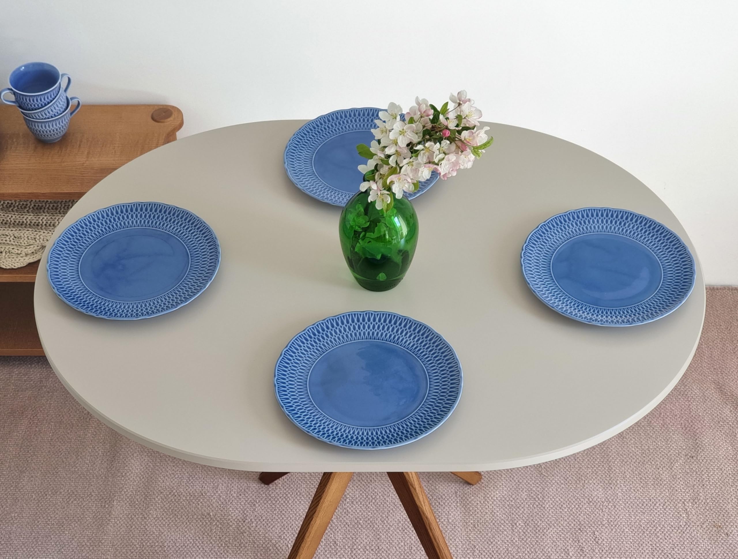 RAGABA Mesa de comedor ovalada pequeña 100 x 75 cm, estructura en X, mesa de comedor para 4 personas, madera maciza, moderna, ahorra espacio, color beige