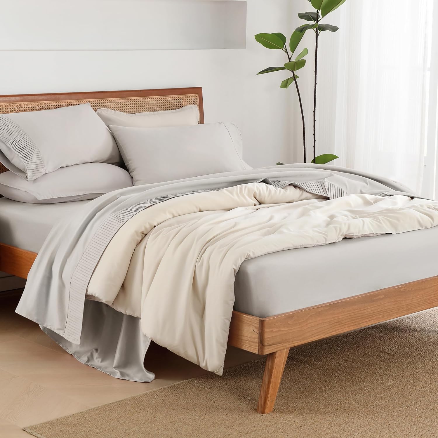 Andency Queen Tannish Grey Sheets Set, 4 Pieces, Super Soft Microfiber Queen Size Bed Linen, Deep Pocket Up to 16