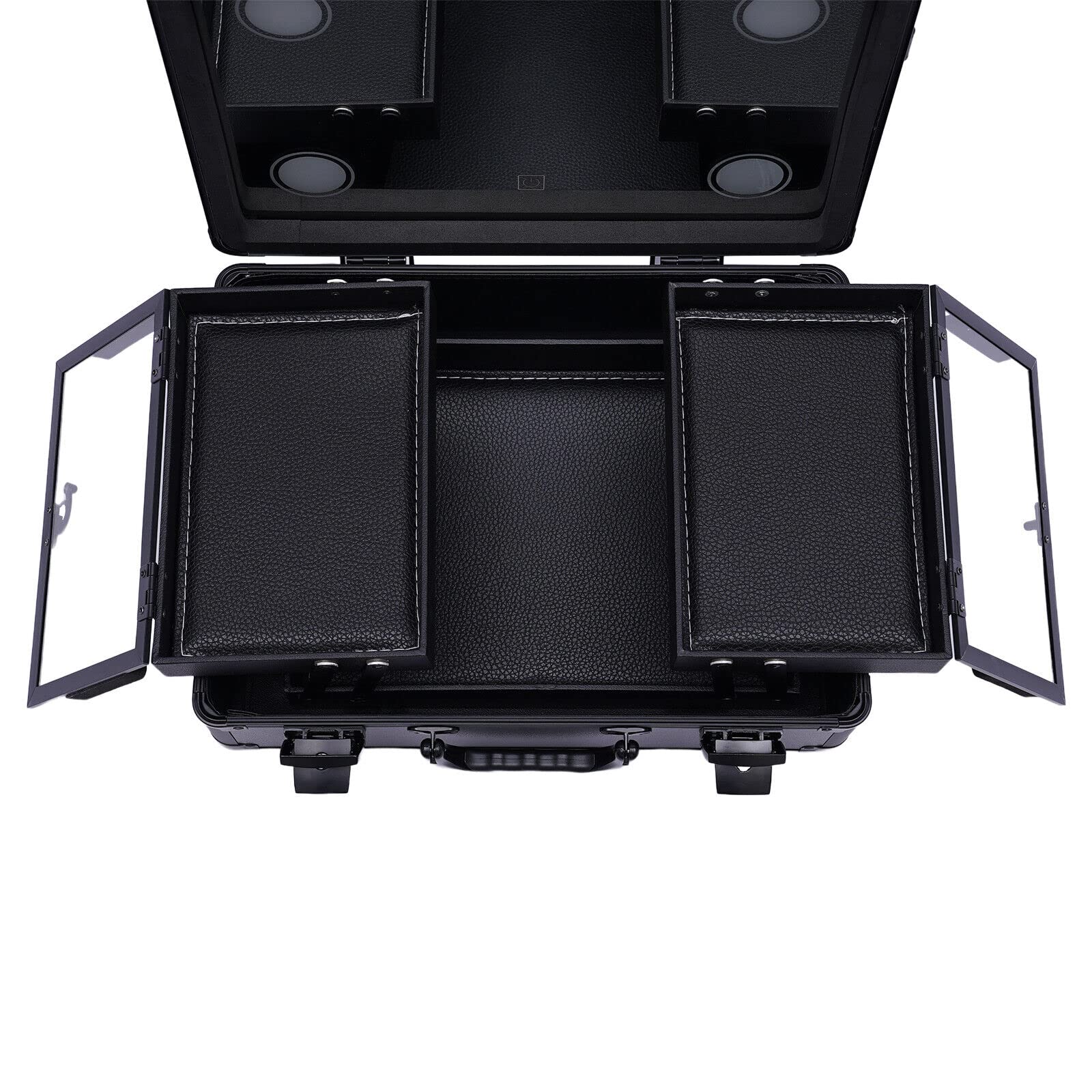 Cosmetic Makeup Case Professionelle Kosmetikbox Organizer Schminkkoffer Kosmetikkoffer Schmuckkoffer Friseurkoffer Beauty Case, mit 4 LED Licht, zum Aufbewahren Aller Arten von Kosmetika (Schwarz)