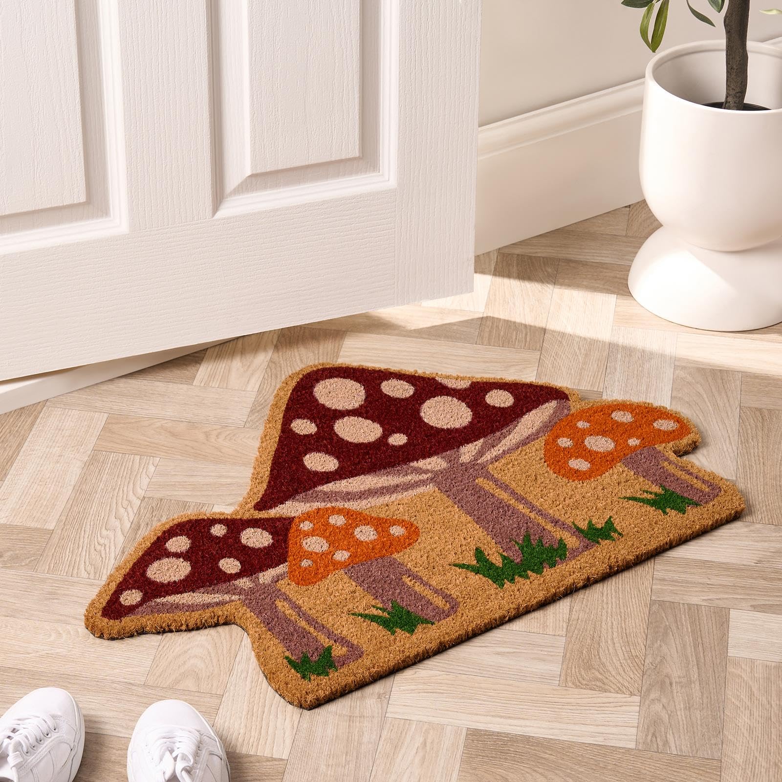OHS Mushroom Shaped Washable Door Mat, Outdoor Indoor Door Mat Non-Slippery Dirt Trapper Doormats Inside Home Decor Welcome Mat Front Doors Coir Doormat, Natural - 45 x 75cm