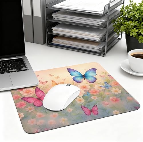 Miniatura 5 de Butterfly Floral Mouse Pad - Retro Flowers Office Supplies Desk Decor, Square Waterproof Non-Slip Rubber Base Butterfly Mousepad for Computers