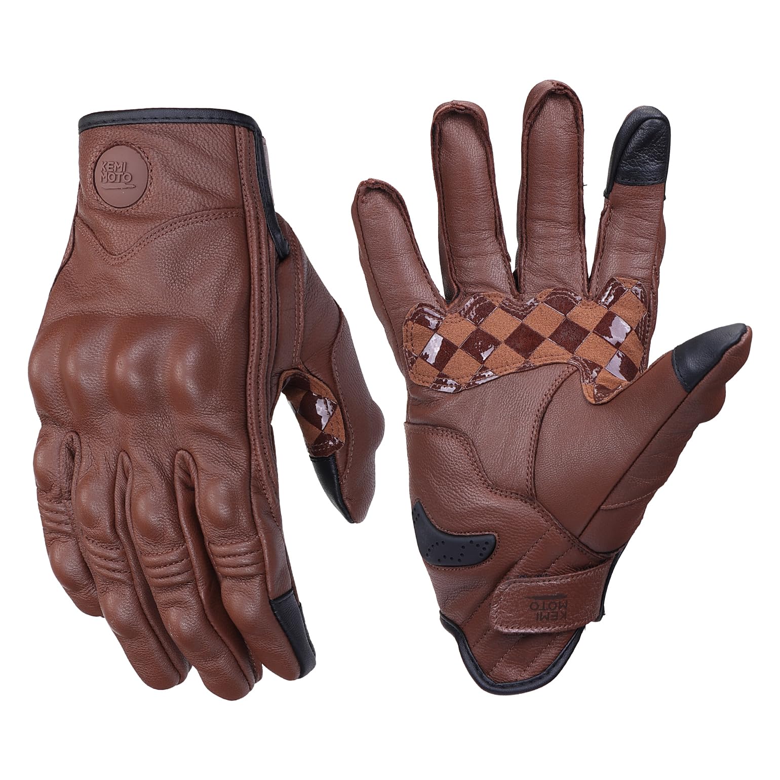KEMIMOTO Gants de Moto Homme, Gants Moto en Cuir de Chèvre Coussinets avec Protection des Articulations pour Motocross, Scooter, Cyclomoteur, Mobylette, Quad, ATV