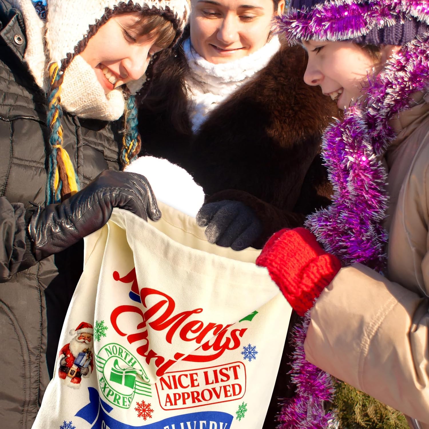 Fancy Land 3 Pack Large Christmas Canvas Gift Bags with Drawstring Jumbo from Santa Sacks Giant North Pole Express Bag for Holiday Presents Party Decor Supplies - Image 7