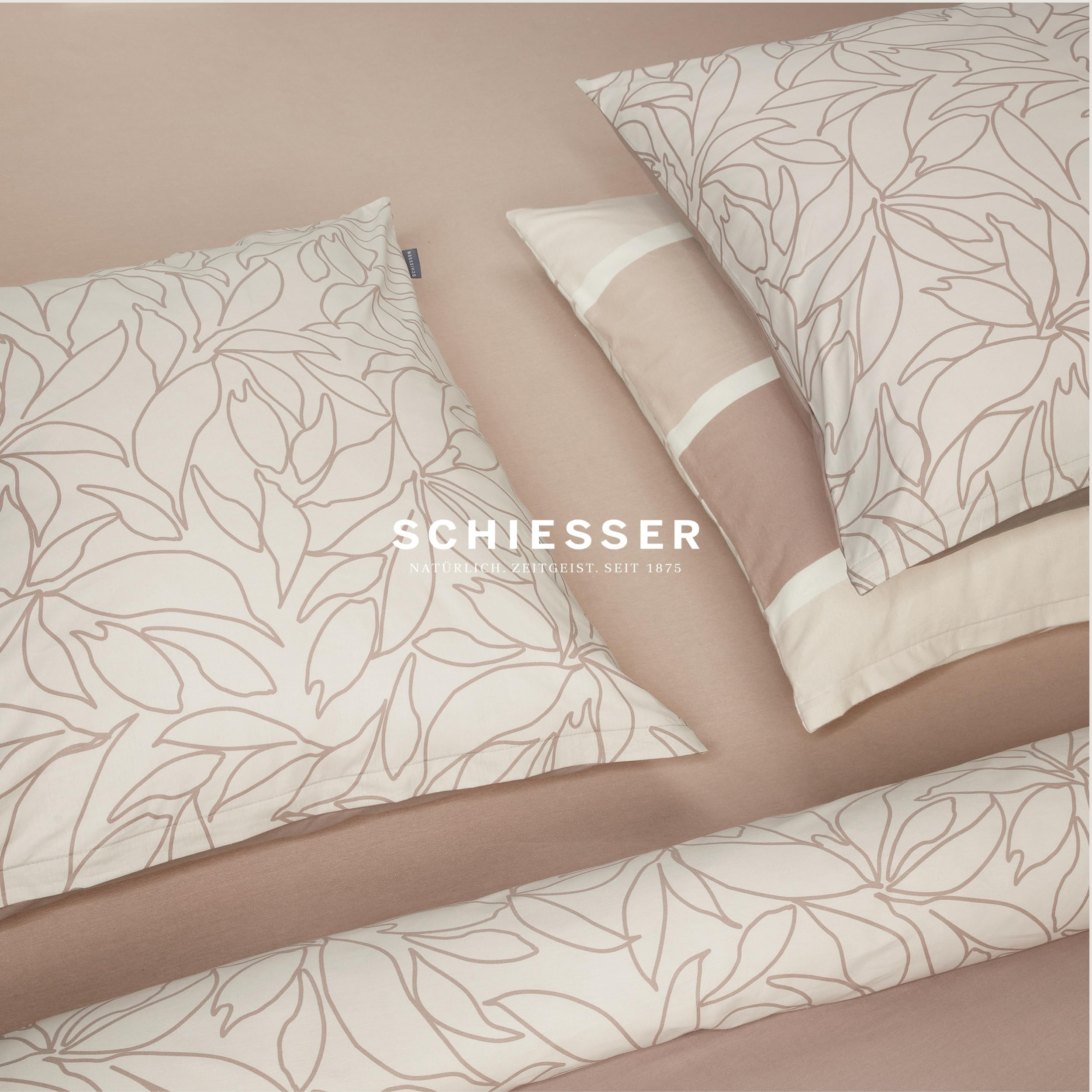 Schiesser Bettwäscheset Brody | 2-teilig | Gestreift | Feinbiber | 100% Baumwolle | Oeko-Tex Zertifiziert | Reißverschluss | 135x200cm + 80x80cm | Taupe