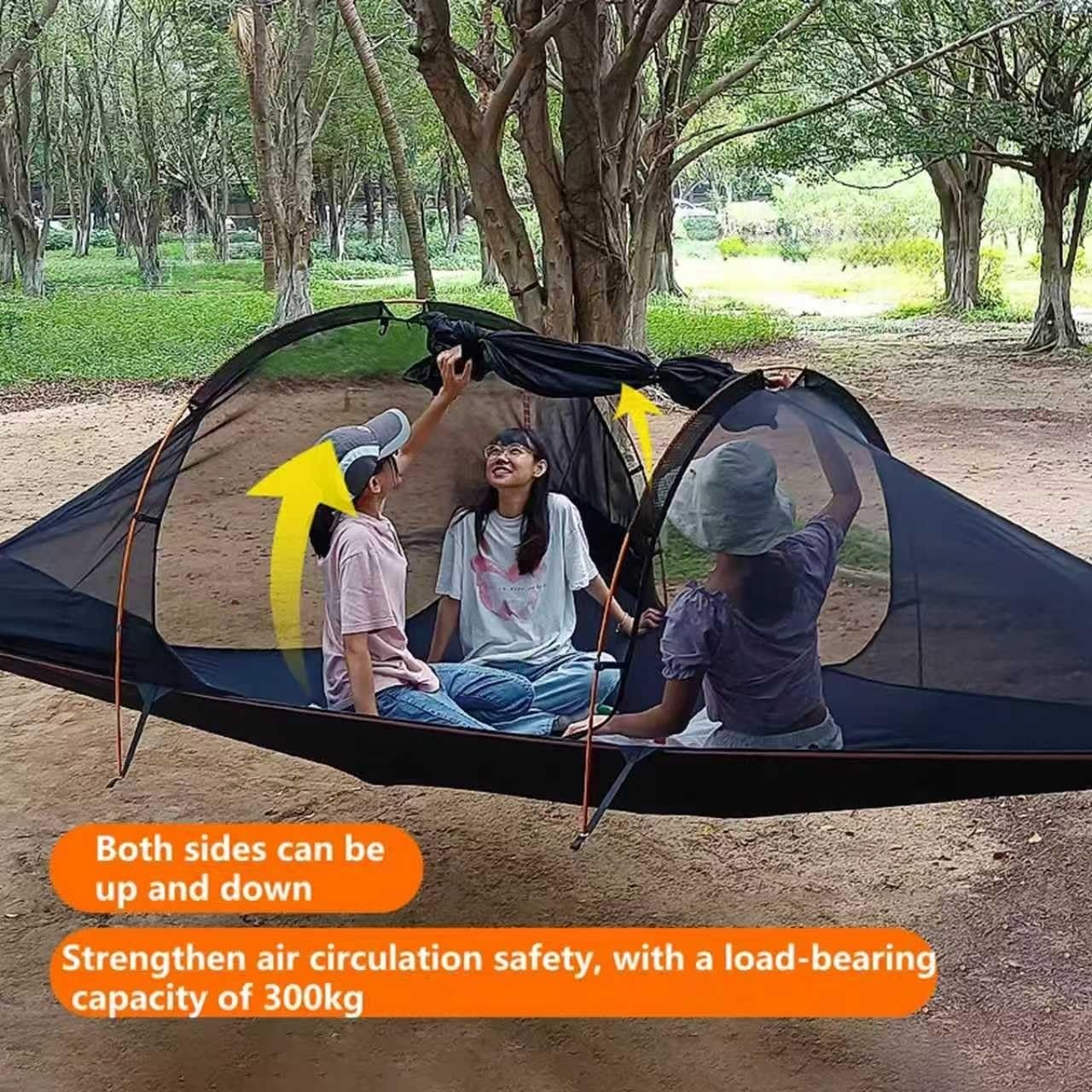 Amaca da campeggio con zanzariera, grande amaca portatile per 1-3 persone, ideale per escursioni, viaggi all'aperto, facile installazione per comfort e protezione