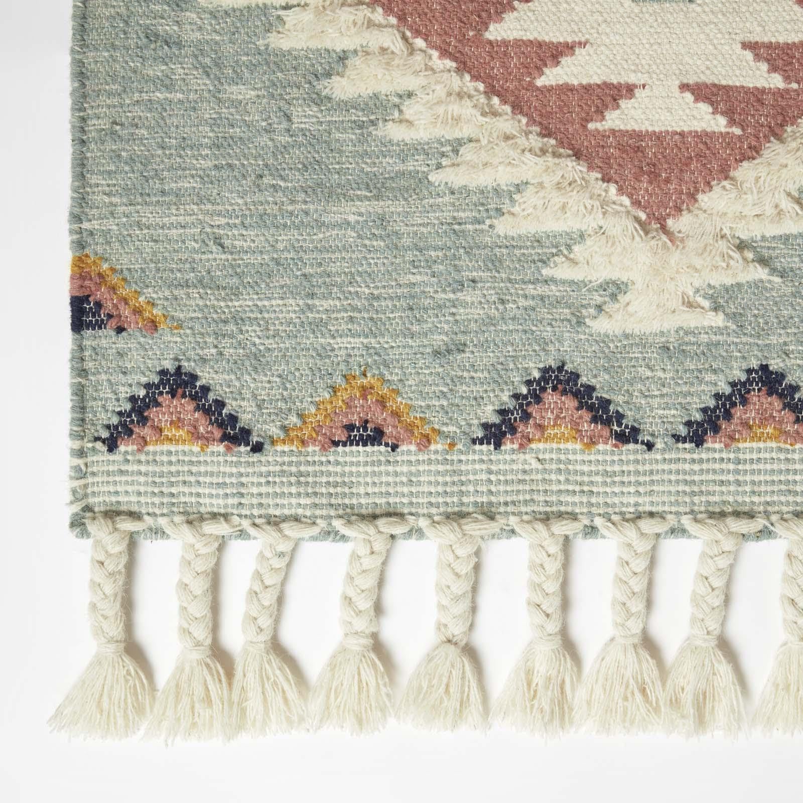 HOMESCAPES Tapis Kilim en Laine Tenali, Tapis Rectangulaire 160x230 cm, Bleu Artisanal